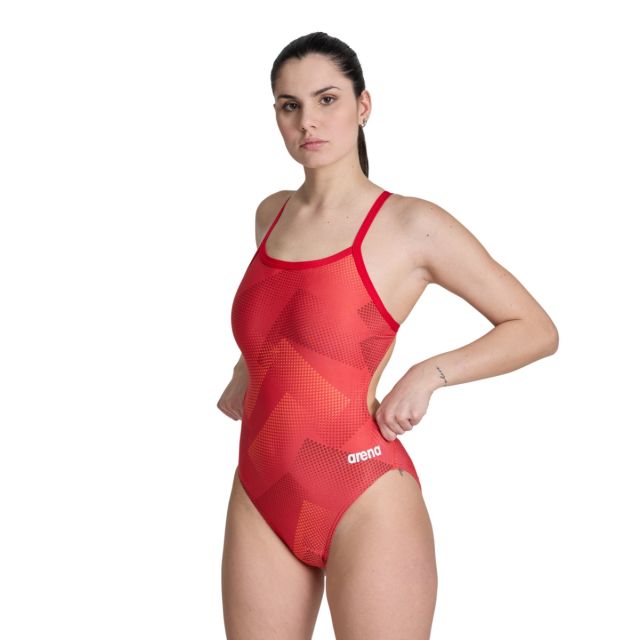  ARENA  WOMEN'S HALFTONE SWIMSUIT CHALLENGE BACK (RED-TEAM RED)