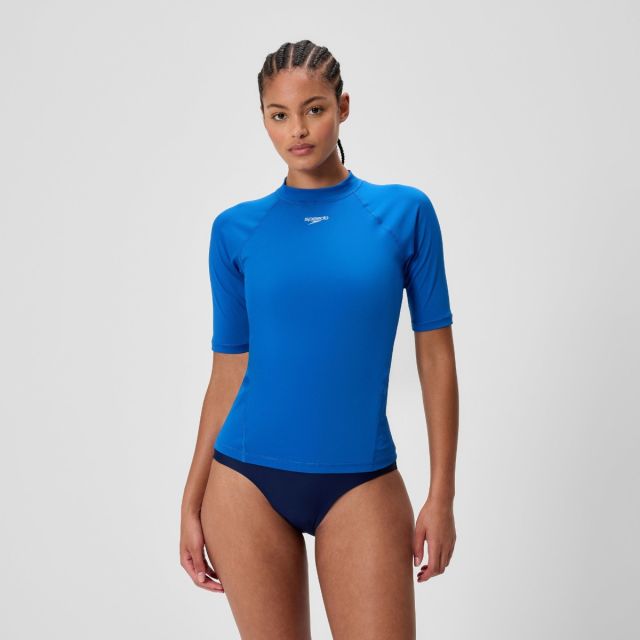 Speedo Women's Endurance+ Rashguard Κοντό Μανίκι Blue Γυναικεία Αντηλιακή Μπλούζα Κολύμβησης