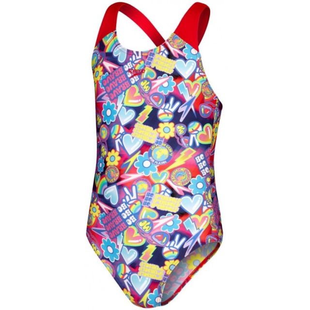 Speedo Girl's Digital Allover Splashback Swimsuit (Navy-Red-Blue-Violet-Yellow)