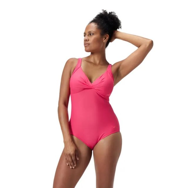 Speedo Women's Shaping Cross Knot Swimsuit (Coral Pink)