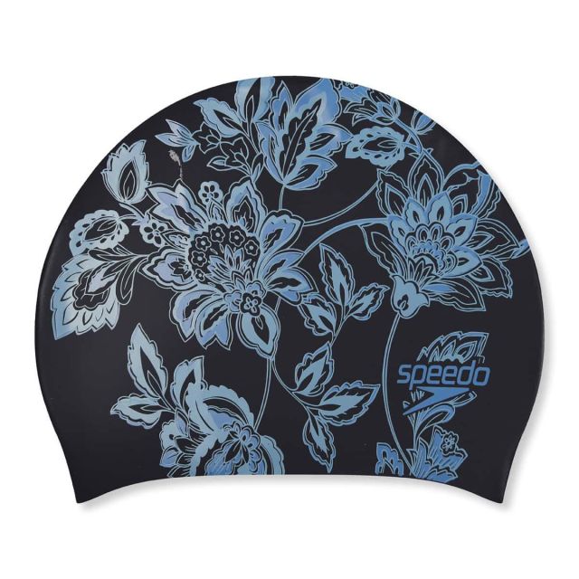 Speedo Printed Long Hair Swimming Cap "Black/Sevres Blue"