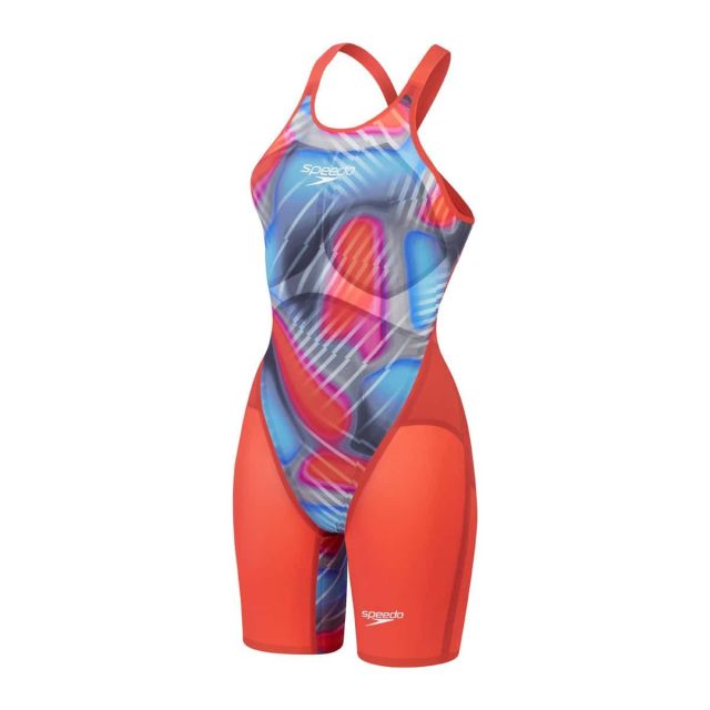 Speedo Womens Fastskin LZR Pure Valor 2 Openback Kneeskin  "Flame Red/Picton Blue"