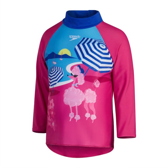 Speedo Toddler Girls Digital Long Sleeve Rash Top "Bloominious Pink / True Cobalt"